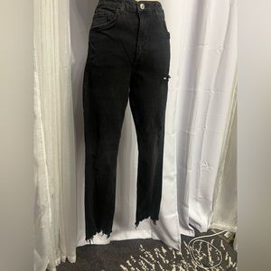 & denim Women’s skinny ankle high rise black jeans Distressed Raw Hem Size 33